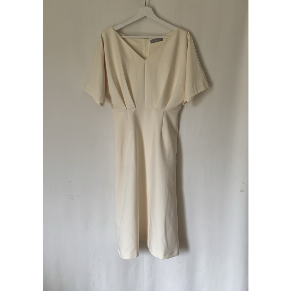 LINDONG Dress Womens Small Cream Midi Fit Flare Elegant